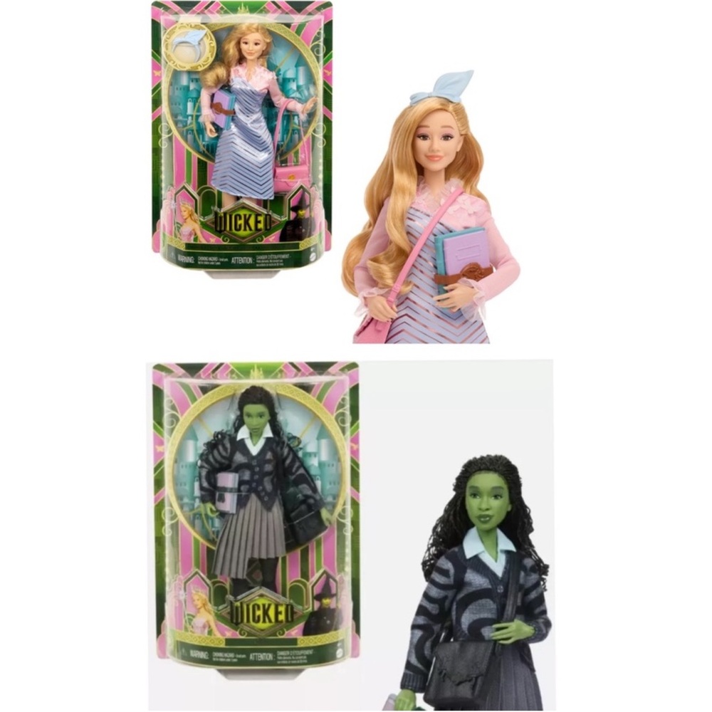 Set Of Two Wicked Elphaba And Glinda Doll W/ Error Misprint, Wicked School Dolls